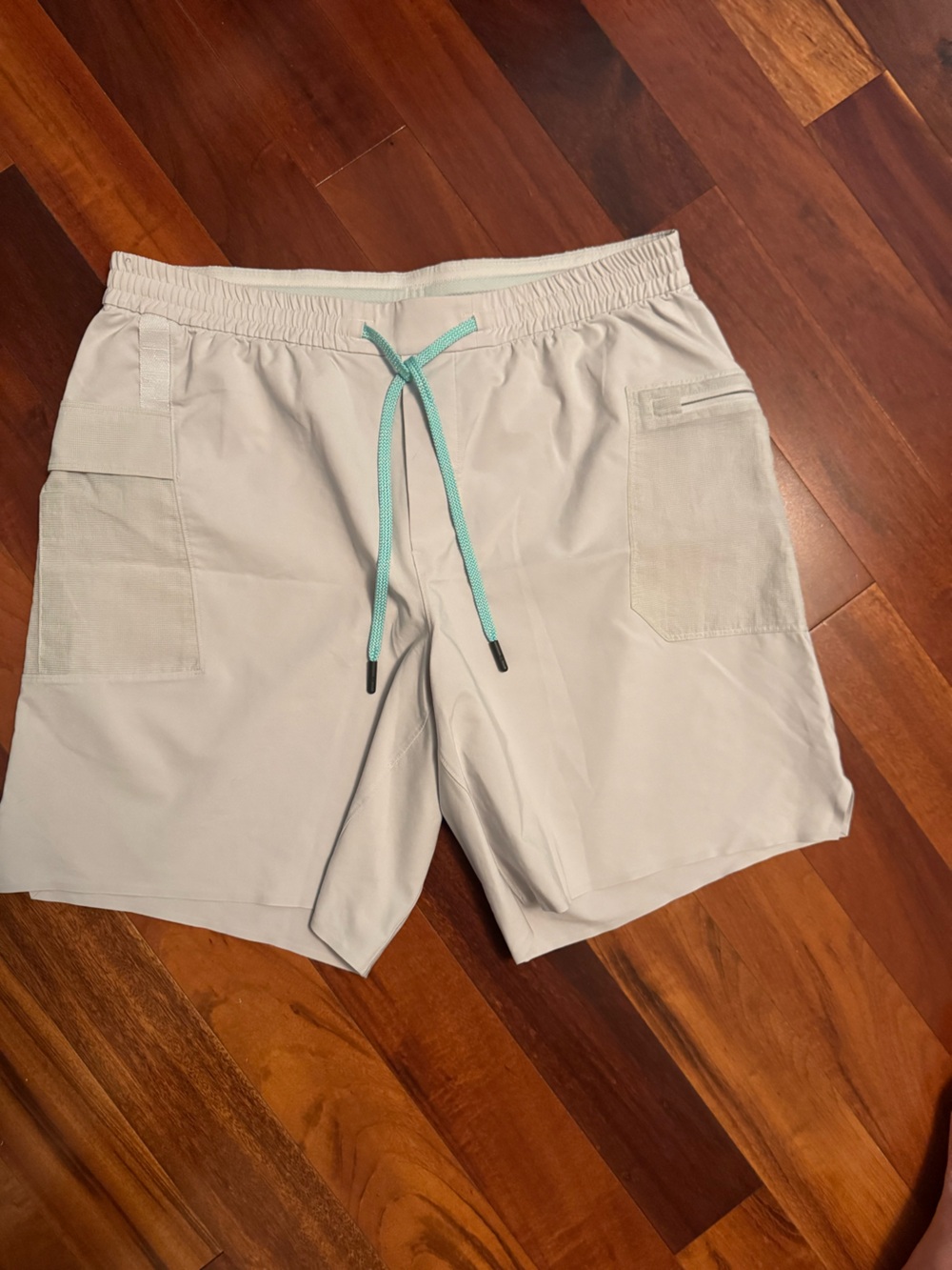 lululemon athletica Light Gray Athletic Shorts with Teal Drawstring